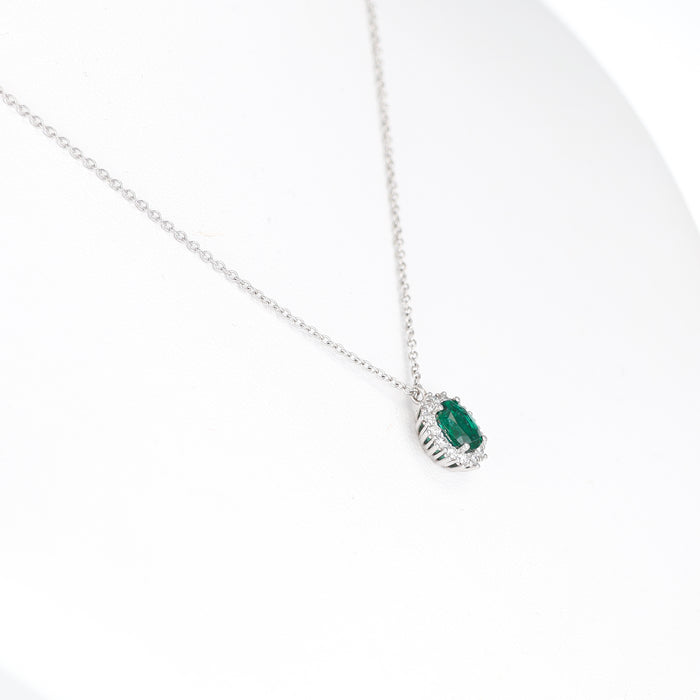 Ciondolo in Oro Bianco 18kt con Smeraldo Ovale e Diamanti