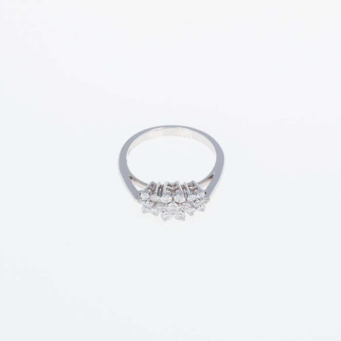 Anello in Oro Bianco 18kt con Tre Fiori di Diamanti