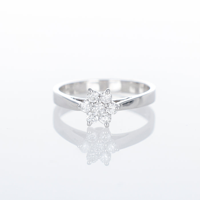 Anello in Oro Bianco 18kt con Fiore in Diamanti