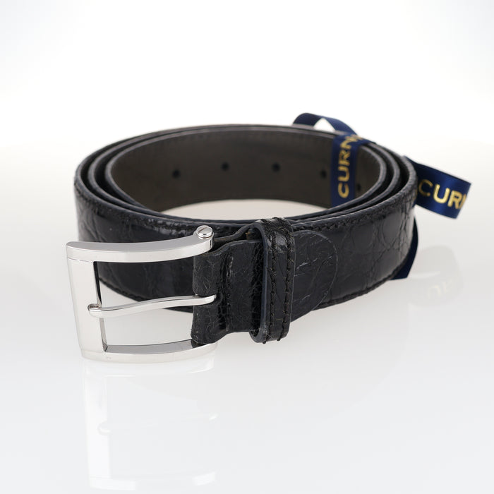 Cintura Artigianale in Coccodrillo Nero con Fibbia Quadrata in Oro Bianco 18kt