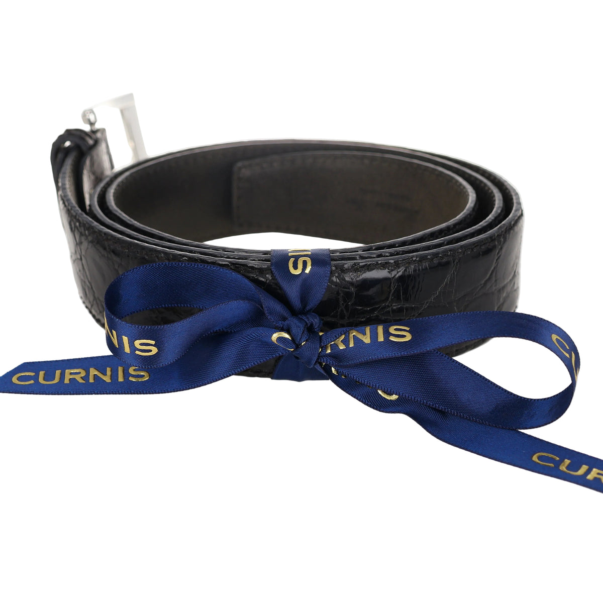 Cintura Artigianale in Coccodrillo Nero con Fibbia Quadrata in Oro Bianco 18kt