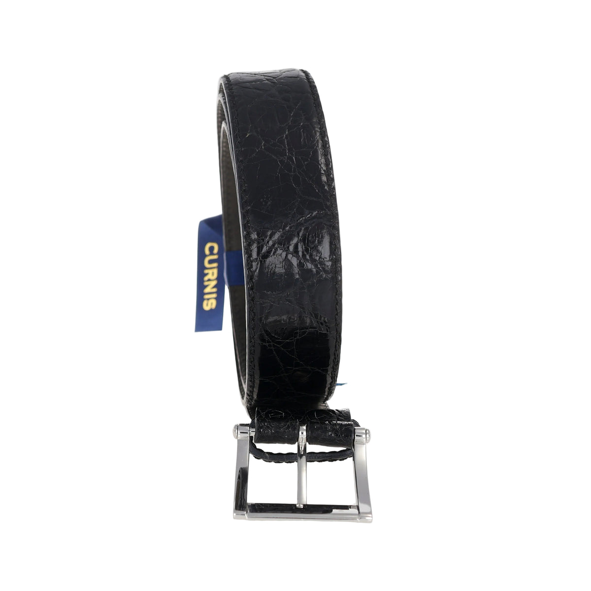 Cintura Artigianale in Coccodrillo Nero con Fibbia Quadrata in Oro Bianco 18kt