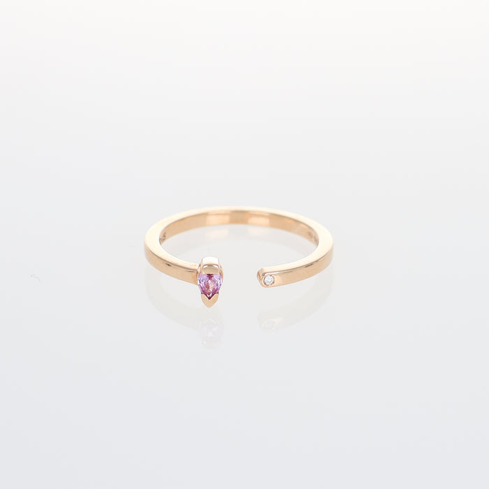 Anello Collezione Hope in Oro Rosa 18kt con Zaffiro Rosa a Goccia e Diamante