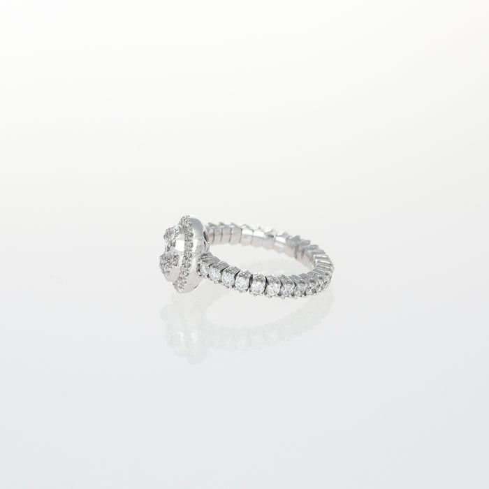 Anello Collezione Glove Elastico in Oro Bianco 18kt con Centrale Ovale e Riviera di Diamanti