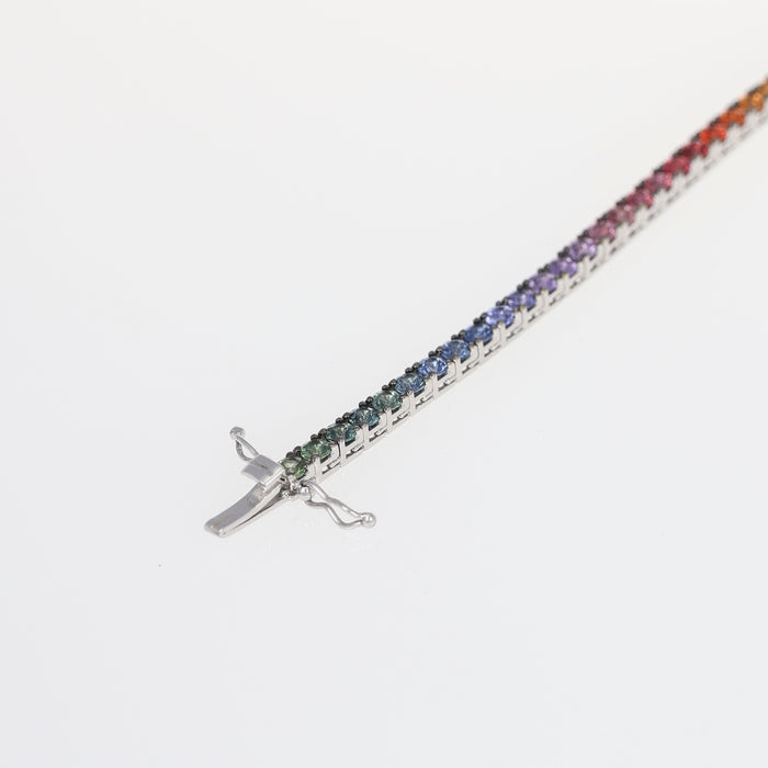 Bracciale Tennis Rainbow in Oro Bianco 18kt con Zaffiri Naturali