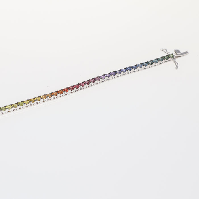 Bracciale Tennis Rainbow in Oro Bianco 18kt con Zaffiri Naturali