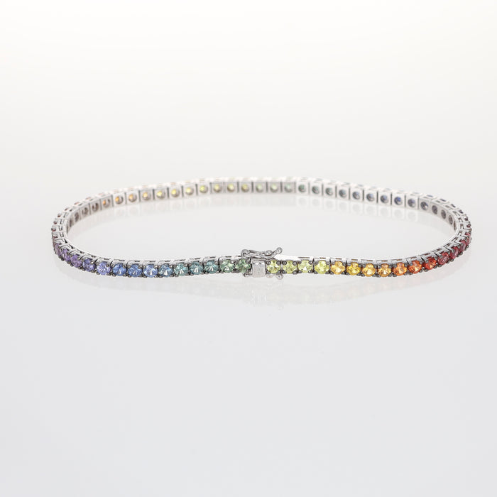 Bracciale Tennis Rainbow in Oro Bianco 18kt con Zaffiri Naturali