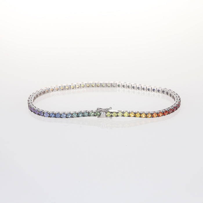 Bracciale Tennis Rainbow in Oro Bianco 18kt con Zaffiri Naturali