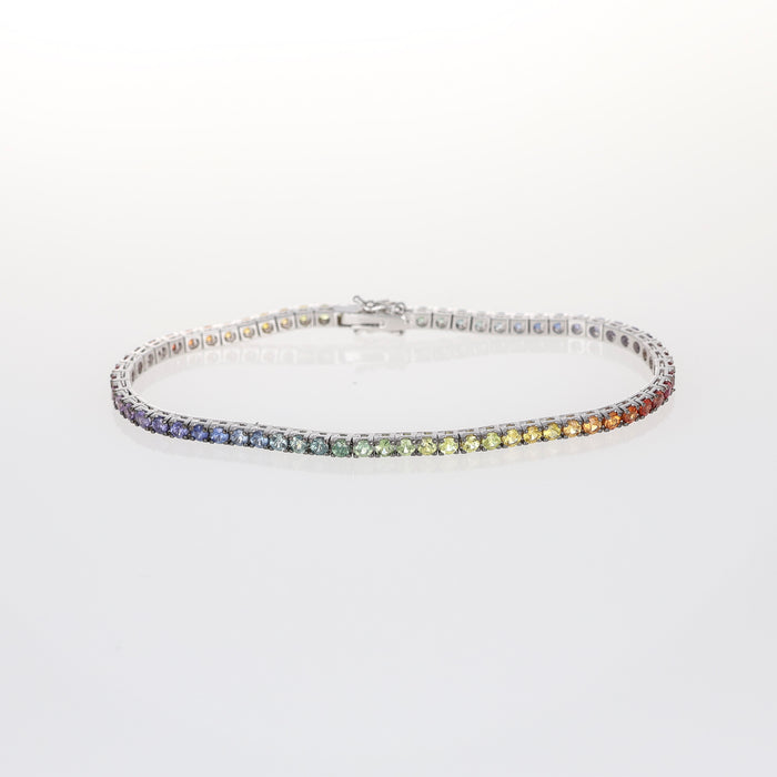 Bracciale Tennis Rainbow in Oro Bianco 18kt con Zaffiri Naturali