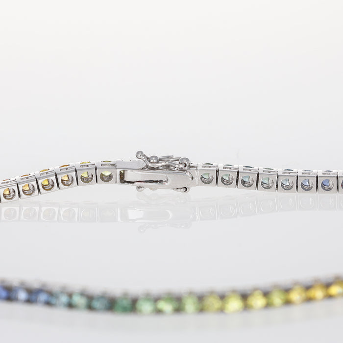 Bracciale Tennis Rainbow in Oro Bianco 18kt con Zaffiri Naturali