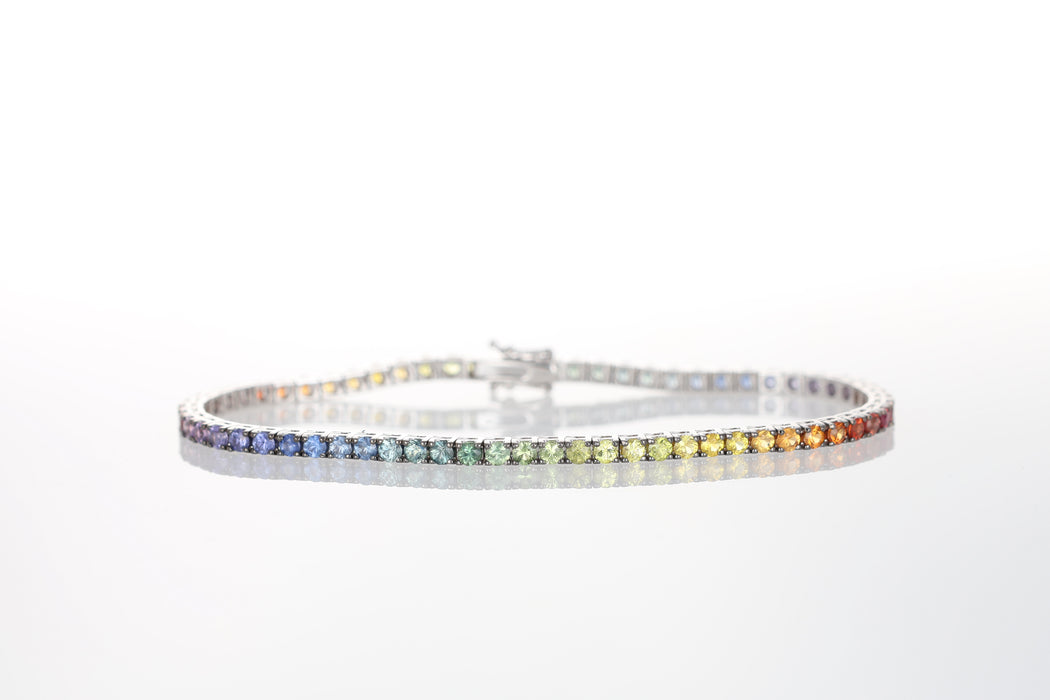 Bracciale Tennis Rainbow in Oro Bianco 18kt con Zaffiri Naturali