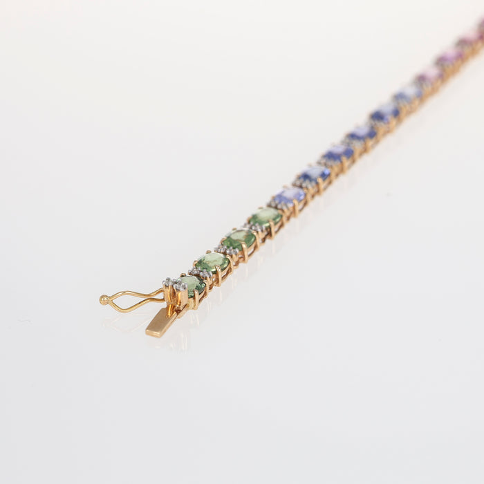Bracciale Tennis in Oro Rosa 18kt con Zaffiri Ovali e Diamanti