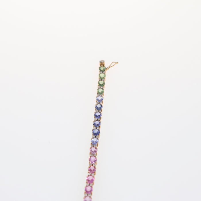 Bracciale Tennis in Oro Rosa 18kt con Zaffiri Ovali e Diamanti