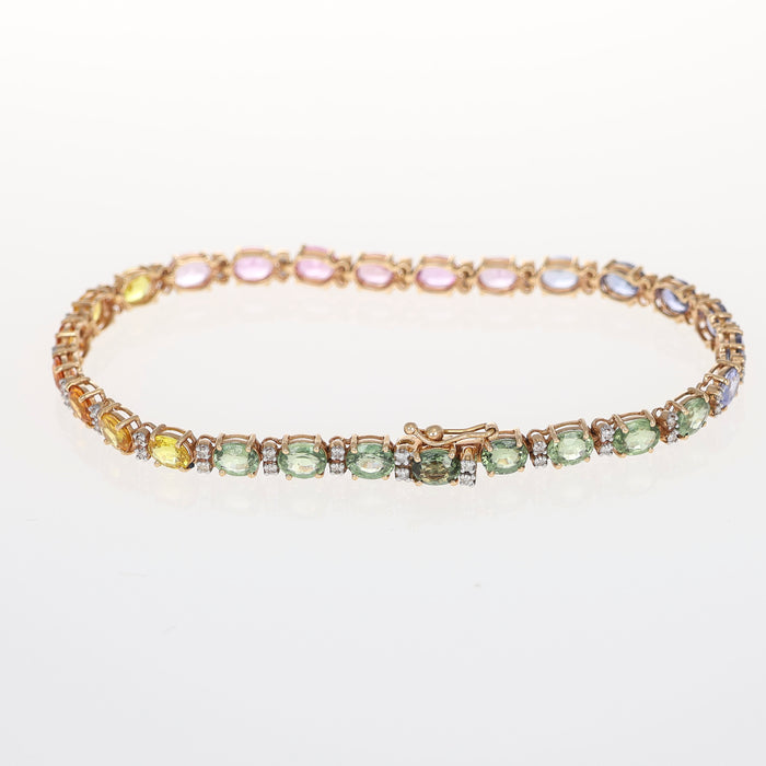 Bracciale Tennis in Oro Rosa 18kt con Zaffiri Ovali e Diamanti
