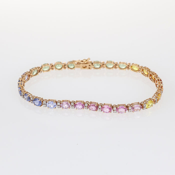 Bracciale Tennis in Oro Rosa 18kt con Zaffiri Ovali e Diamanti