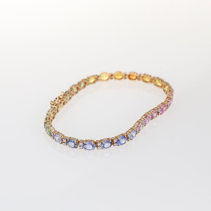 Bracciale Tennis in Oro Rosa 18kt con Zaffiri Ovali e Diamanti