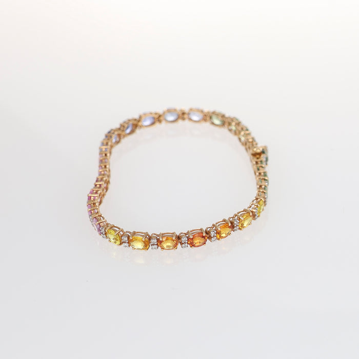 Bracciale Tennis in Oro Rosa 18kt con Zaffiri Ovali e Diamanti