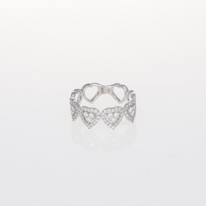 Anello in Oro Bianco 18kt con Cuori e Diamanti Brillanti