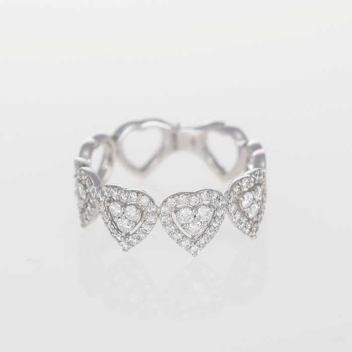 Anello in Oro Bianco 18kt con Cuori e Diamanti Brillanti