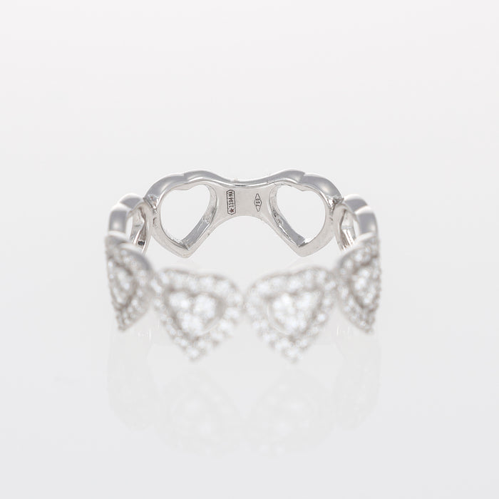 Anello in Oro Bianco 18kt con Cuori e Diamanti Brillanti