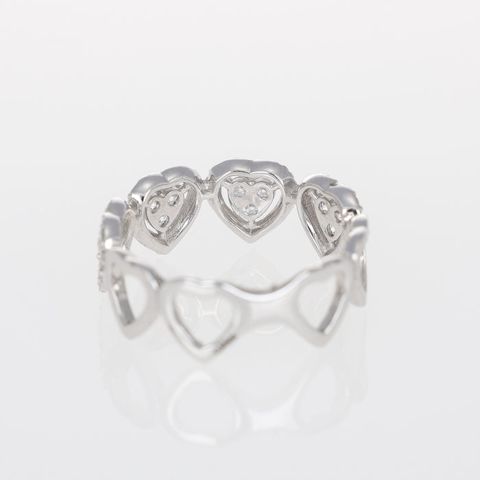 Anello in Oro Bianco 18kt con Cuori e Diamanti Brillanti