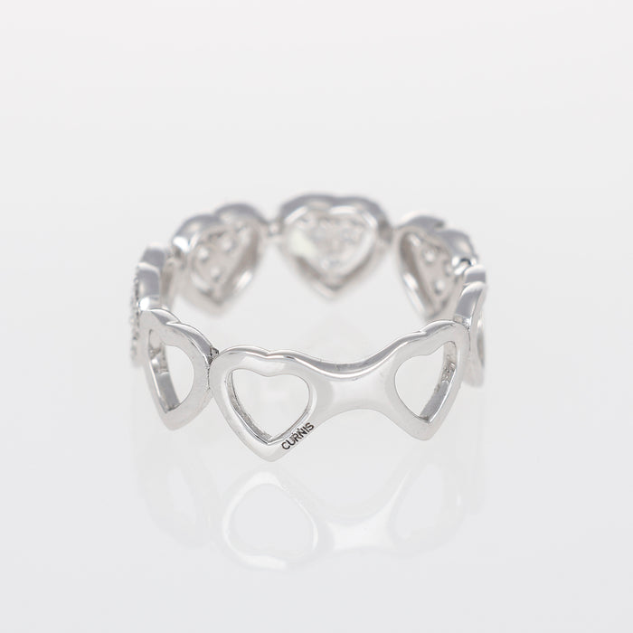 Anello in Oro Bianco 18kt con Cuori e Diamanti Brillanti
