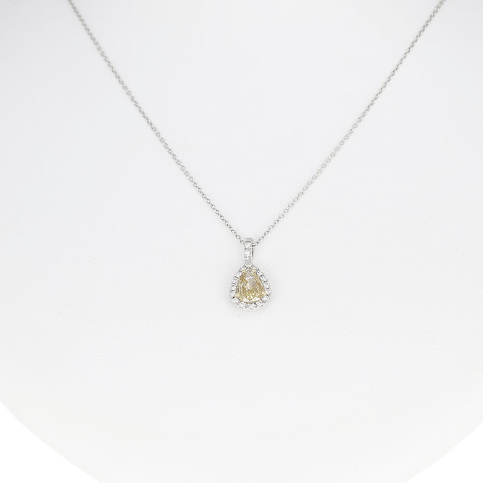 Ciondolo in Oro Bianco 18kt con Diamante Fancy Brownish Yellow e Contorno di Brillanti