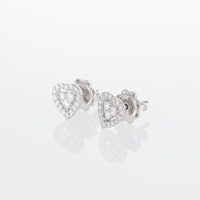 Orecchini a Lobo in Oro Bianco 18kt con Diamante Cuore