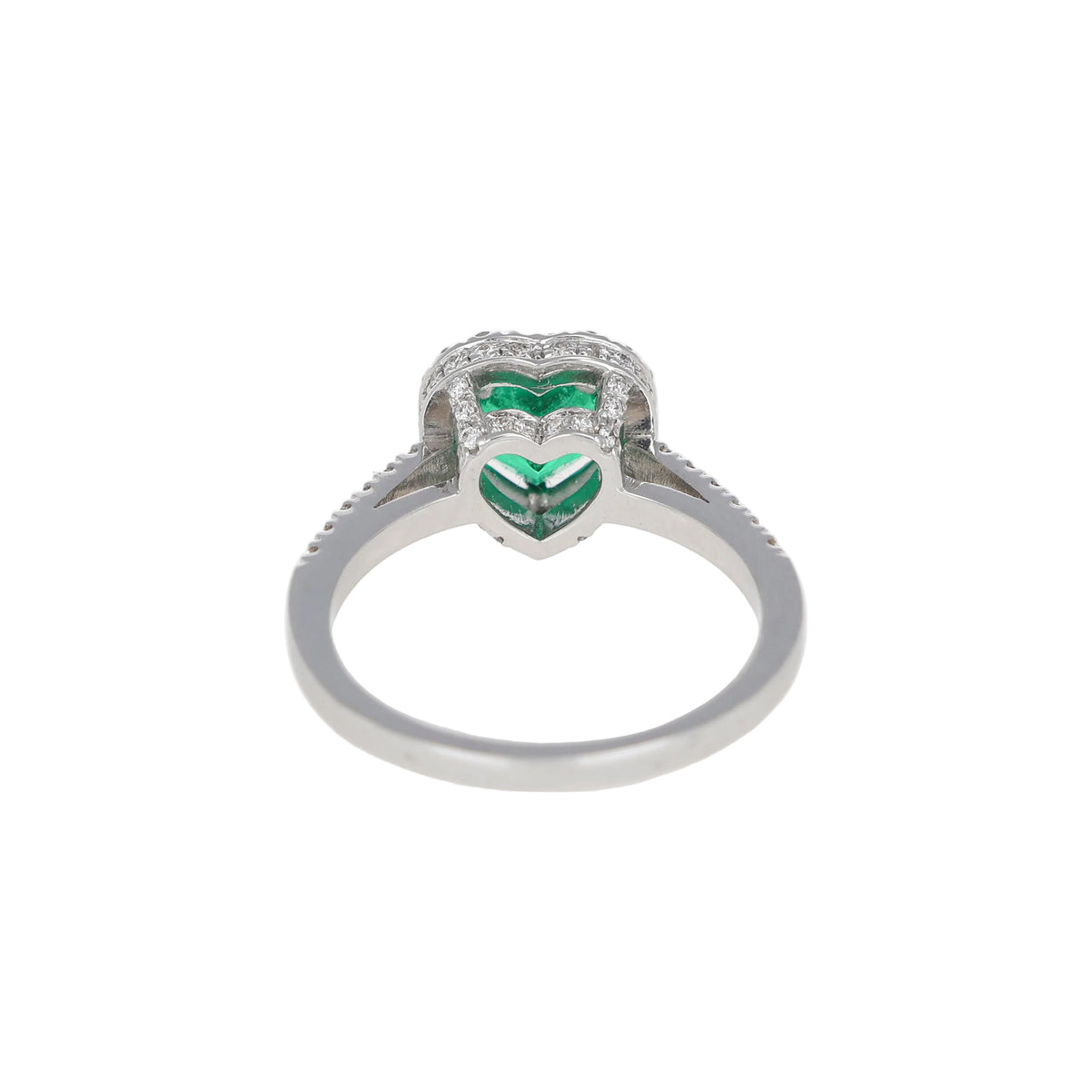 Anello in Oro Bianco con Smeraldo Cuore e  Diamanti