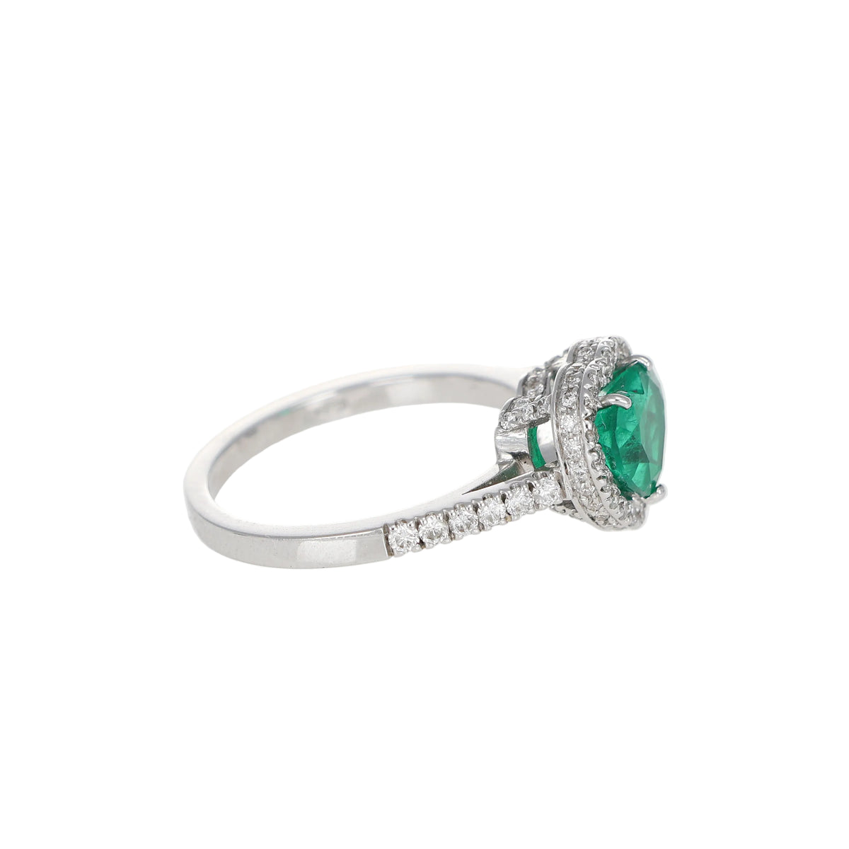 Anello in Oro Bianco con Smeraldo Cuore e  Diamanti
