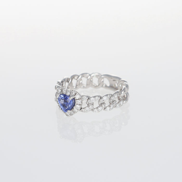 Anello Groumette in Oro Bianco 18kt con Diamanti e Zaffiro Blu Cuore