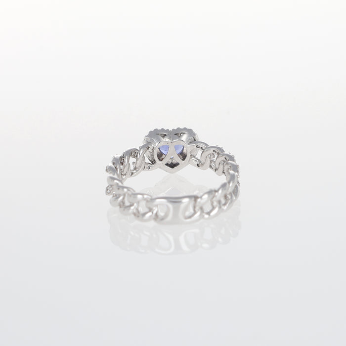Anello Groumette in Oro Bianco 18kt con Diamanti e Zaffiro Blu Cuore