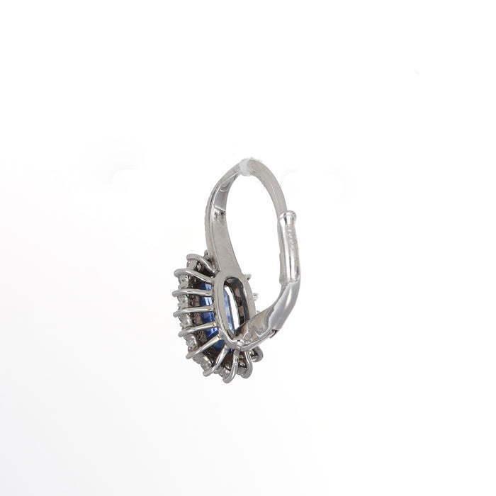 Orecchini a Monachella in Oro Bianco 18kt con Zaffiri Blu e Contorno di Diamanti