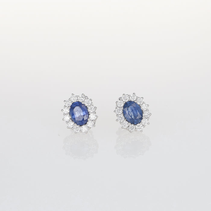 Orecchini a Lobo in Oro Bianco 18kt con Zaffiri Blu e Diamanti