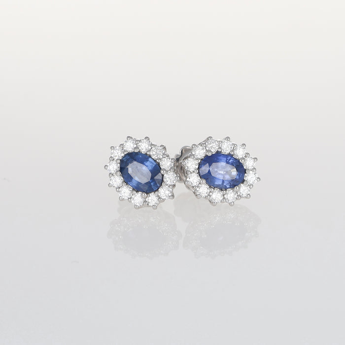Orecchini a Lobo in Oro Bianco 18kt con Zaffiri Blu e Diamanti