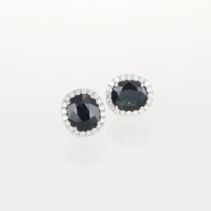 Orecchini a Lobo in Oro Bianco 18kt con Zaffiri Dark Blue e Contorno di Diamanti