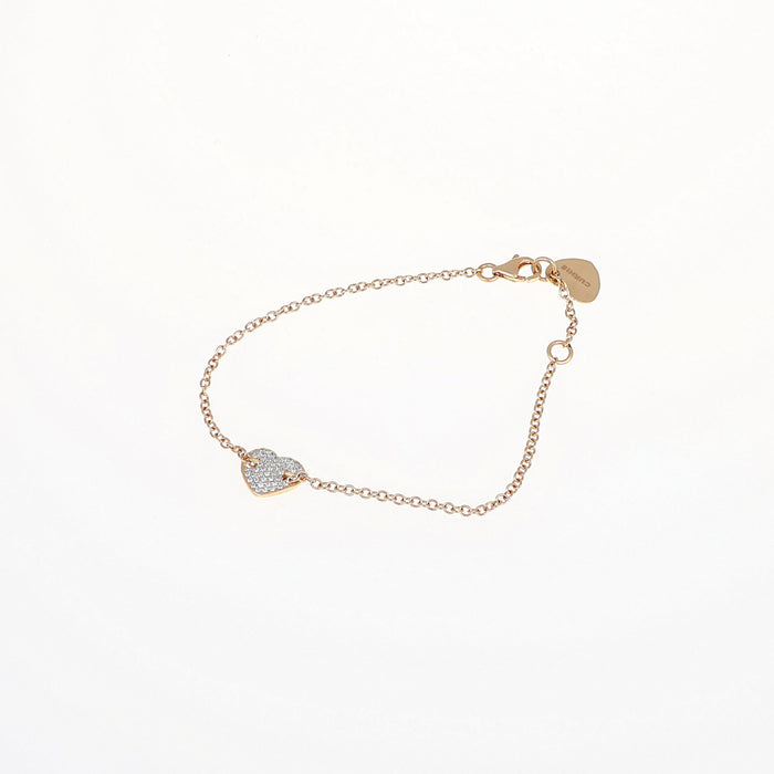 Bracciale in oro rosa 18kt con cuore in pavé di diamanti
