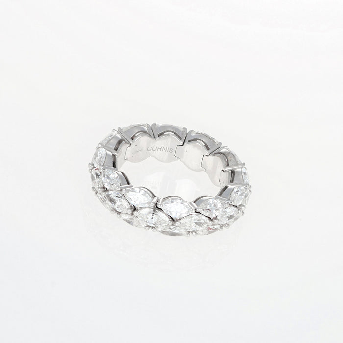 Anello Riviere elastico in oro bianco con diamanti navette