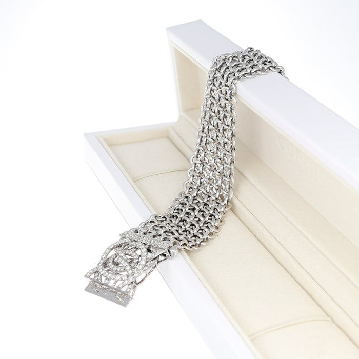 Bracciale morbido in oro bianco con pavé di diamanti