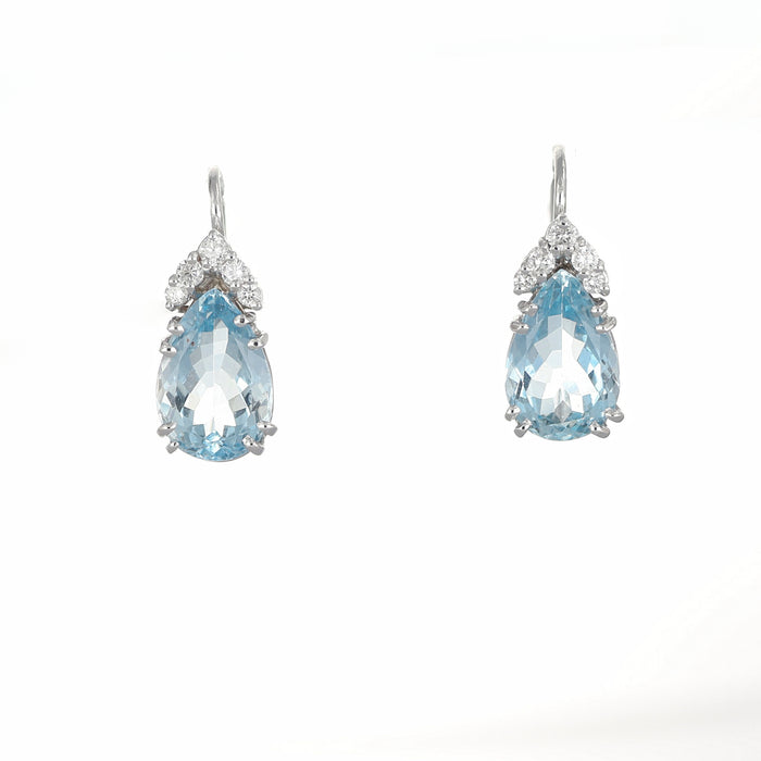 Orecchini a monachella in oro bianco con acquamarine e diamanti