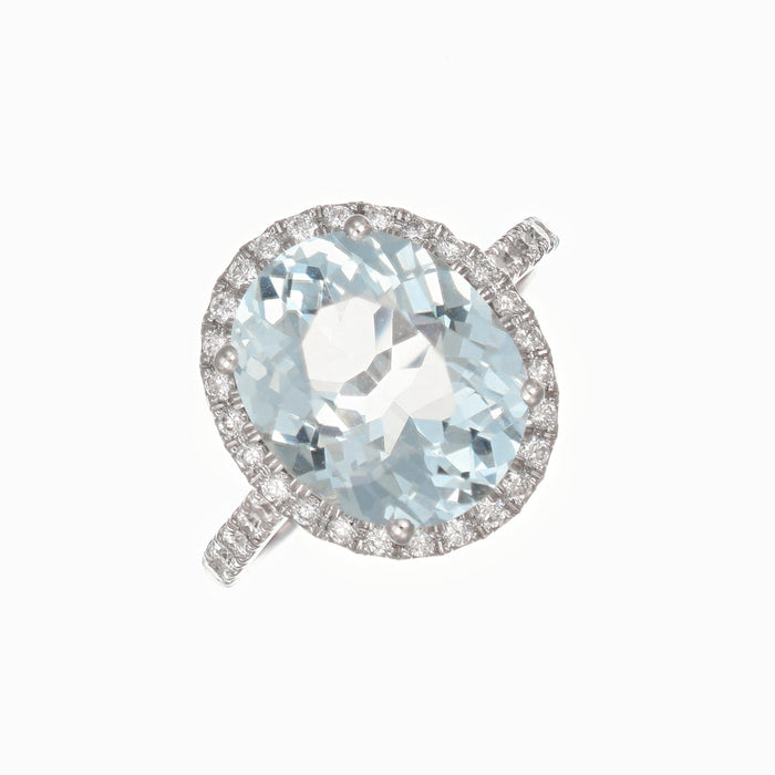 Anello in oro bianco con acquamarina e diamanti