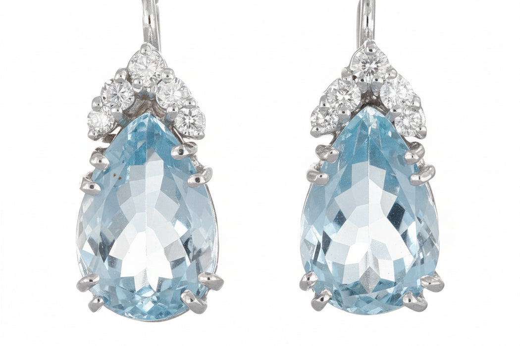 Orecchini a monachella in oro bianco con acquamarine e diamanti