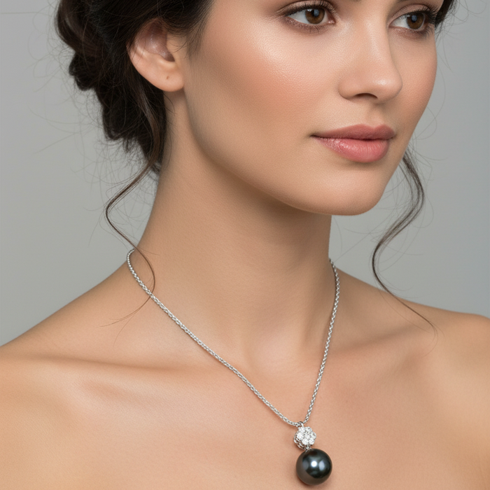 Ciondolo Perla Floral Black