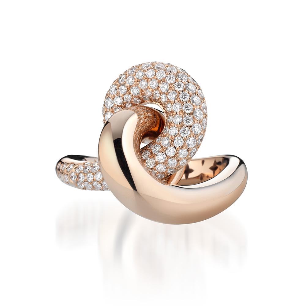 Anello in Oro Rosa 18kt con Pavé di Diamanti Taglio Brillante