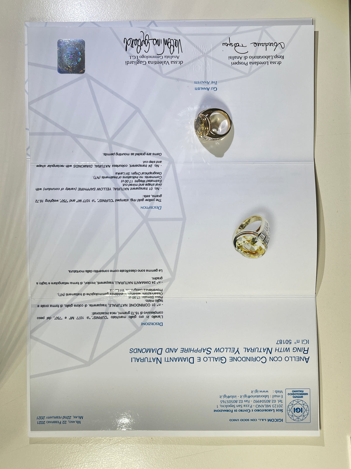 Anello Zaffiro Tu sei il mio Sole