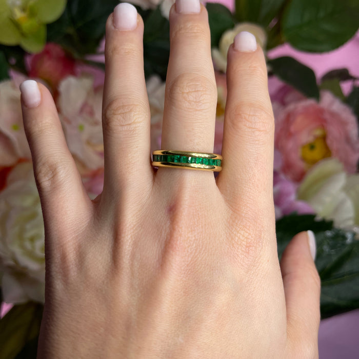 Anello in Oro Giallo 18k con Smeraldi Taglio Quadrato