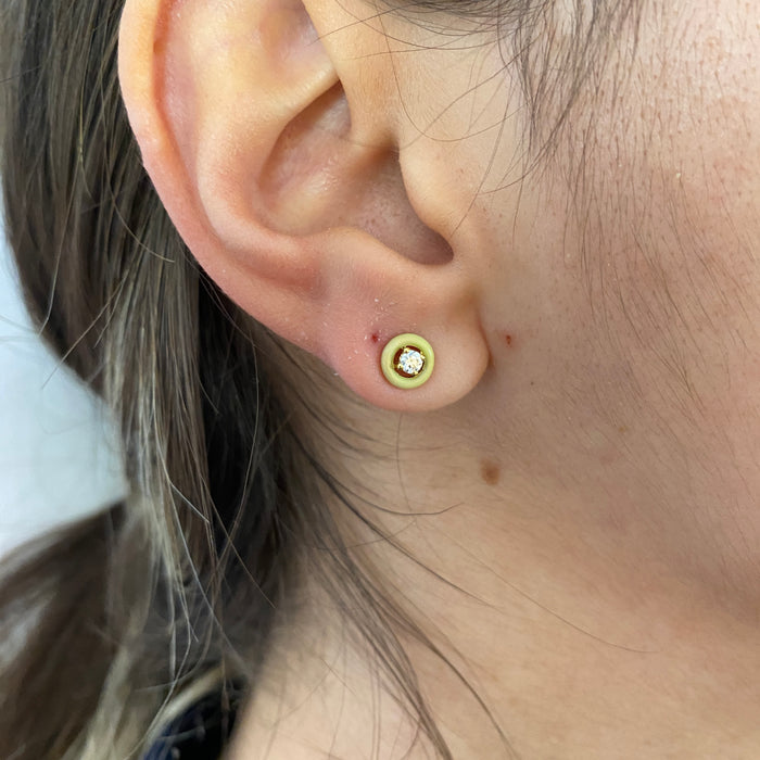 Orecchini Solitario in Oro Rosa 18kt con Diamanti e Smalto