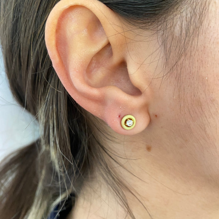 Orecchini Solitario in Oro Rosa 18kt con Diamanti e Smalto