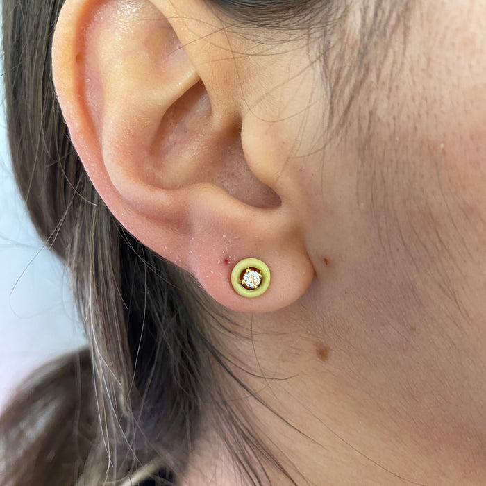 Orecchini Solitario in Oro Rosa 18kt con Diamanti e Smalto