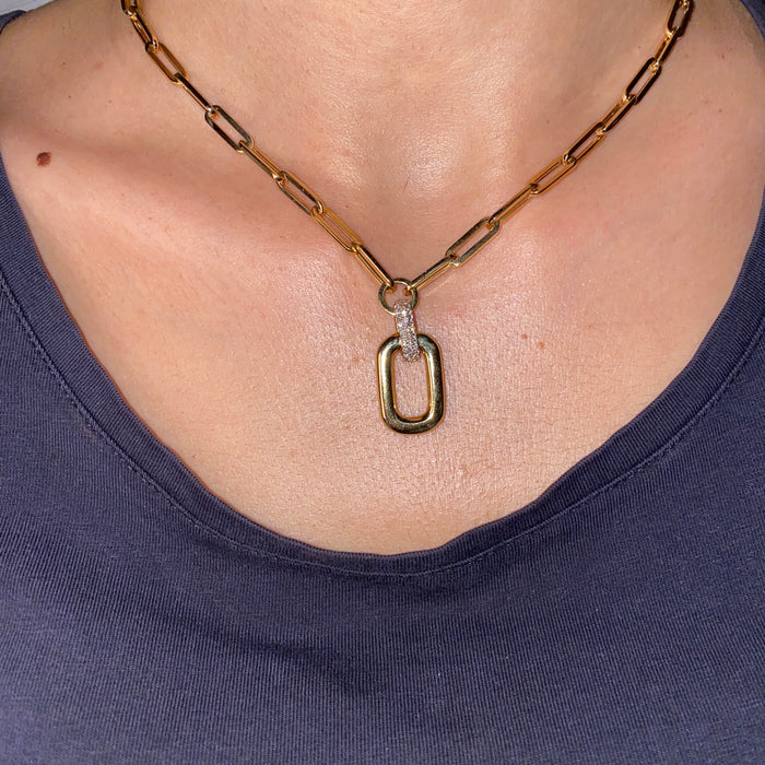 Girocollo in Oro Rosa 18kt con Centrale Rettangolare e Pavé di Diamanti
